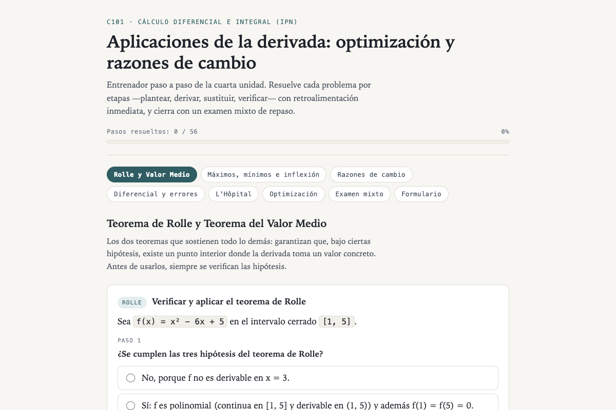 Preview of C101 IPN: Aplicaciones de la derivada — optimización y razones de cambio