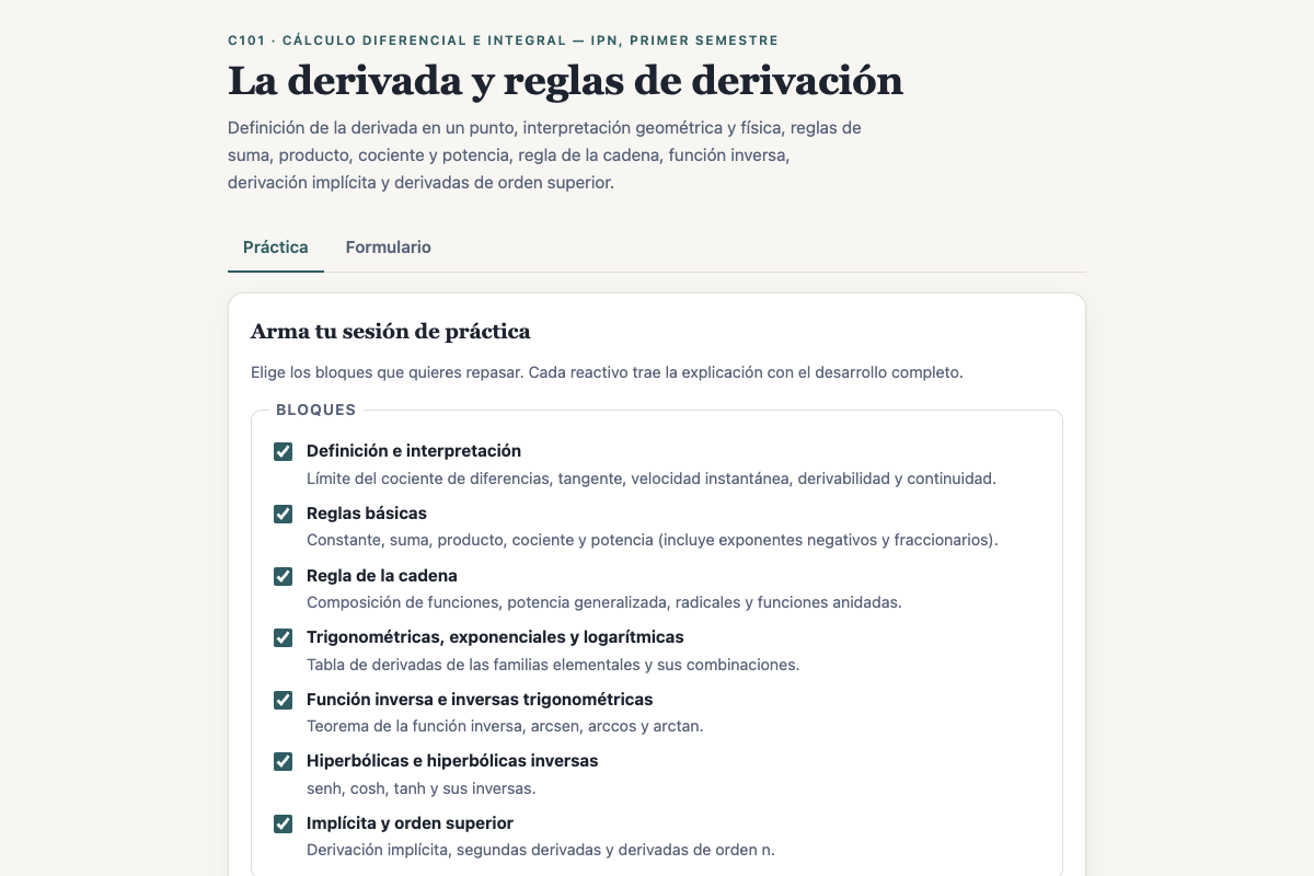Preview of C101: La Derivada y Reglas de Derivación — Práctica IPN