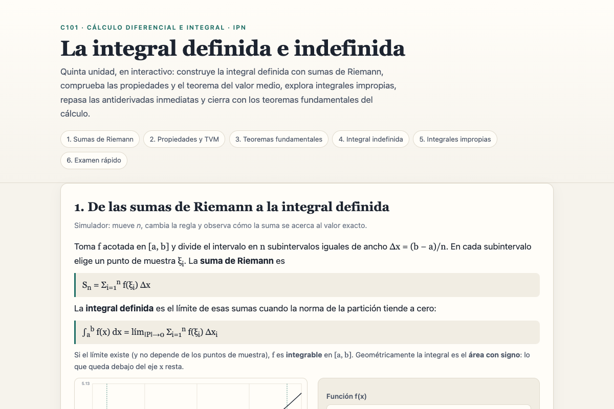 Preview of C101: La integral definida e indefinida — Simulador y práctica