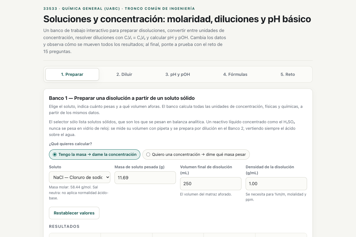 Preview of 33533 Química General: Molaridad, Diluciones y pH