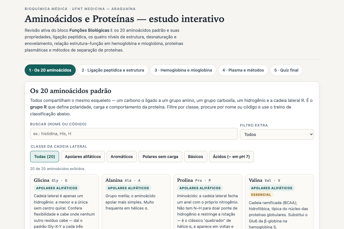 Preview of BIOQUIMICA-MED: Aminoácidos e Proteínas — Estudo Interativo