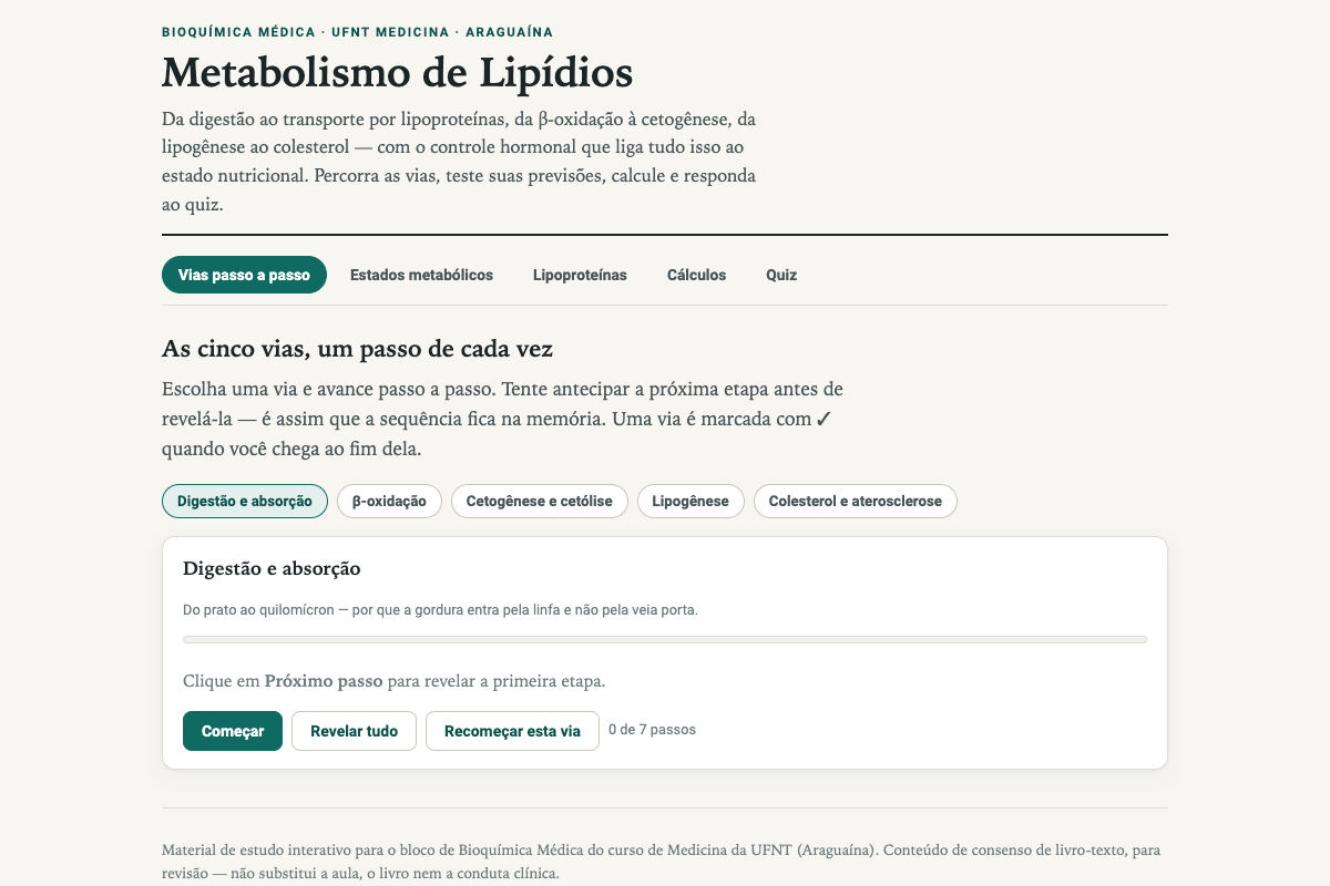 Preview of BIOQUIMICA-MED: Metabolismo de Lipídios — Vias, Cálculos e Quiz