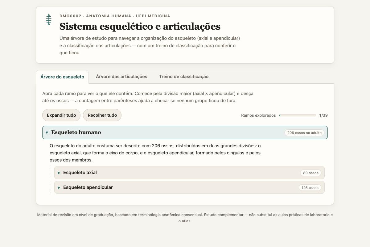 Preview of DMO0002: Sistema Esquelético e Articulações — Árvore de Estudo
