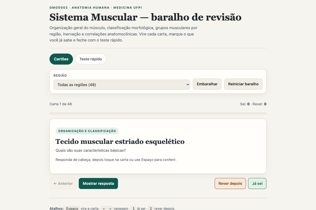 Preview of DMO0002: Sistema Muscular — Anatomia UFPI (Cartões + Teste)