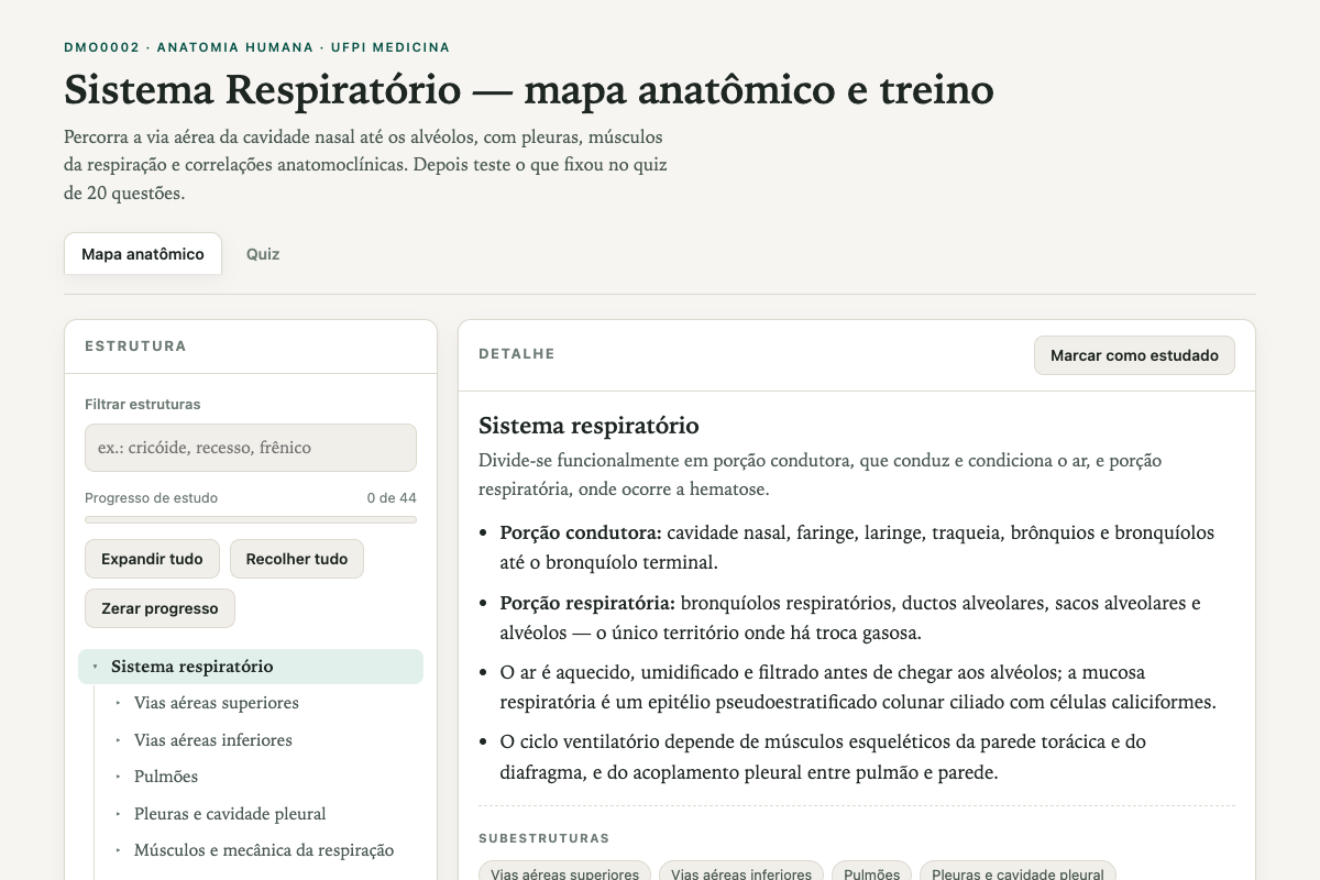 Preview of DMO0002: Sistema Respiratório — Mapa Anatômico e Quiz