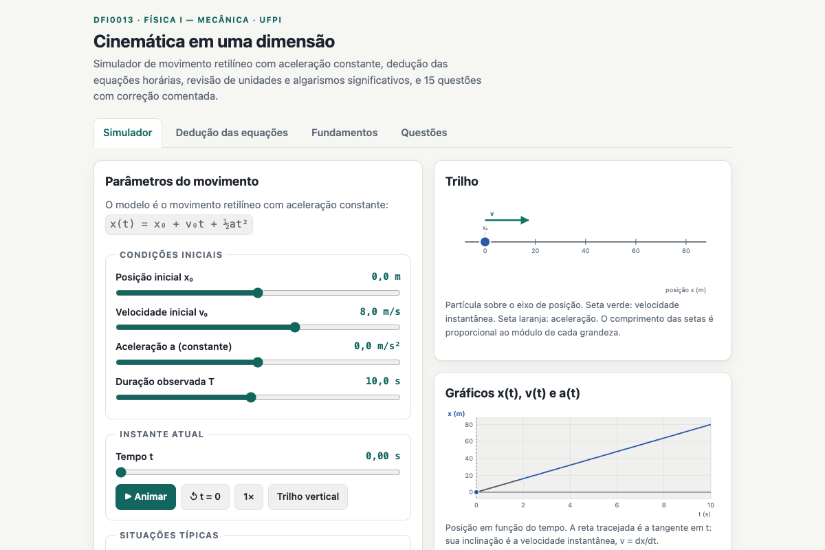 Preview of DFI0013: Cinemática em uma Dimensão — Simulador e Exercícios