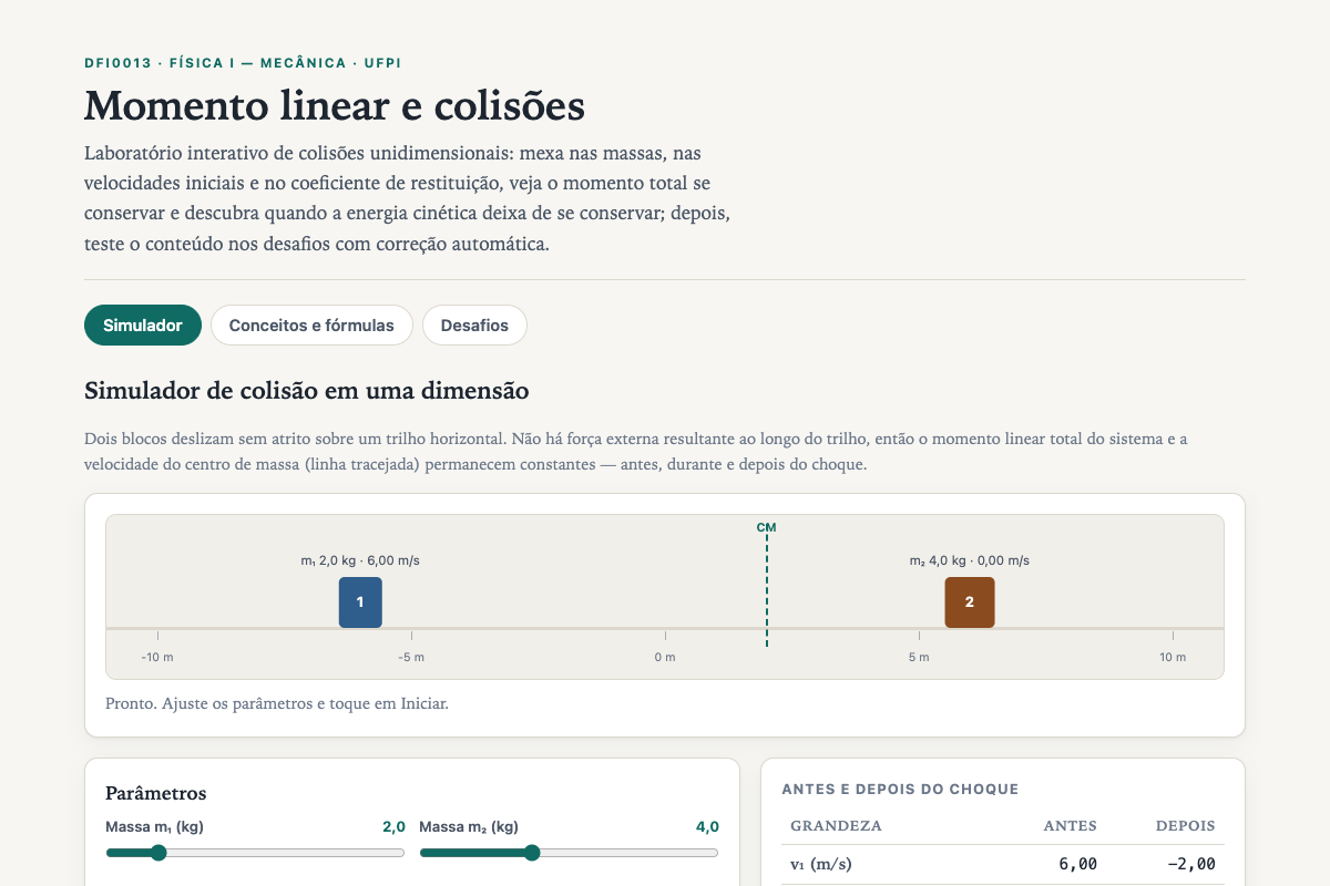 Preview of DFI0013: Momento Linear e Colisões — Simulador e Desafios