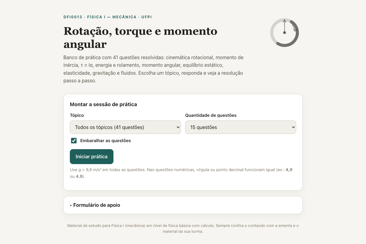 Preview of DFI0013: Rotação, Torque e Momento Angular — 41 Questões Resolvidas