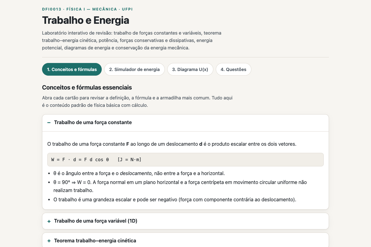 Preview of DFI0013: Trabalho e Energia — Simulador e Exercícios (UFPI)