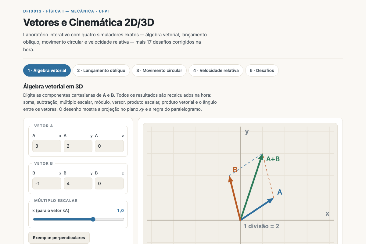 Preview of DFI0013: Vetores e Cinemática 2D/3D — Laboratório Interativo