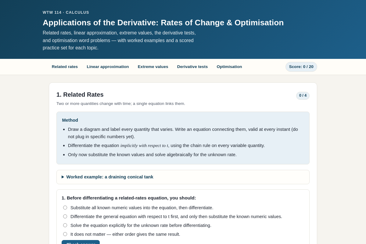 Preview of WTW 114: Applications of the Derivative — Rates of Change & Optimisation